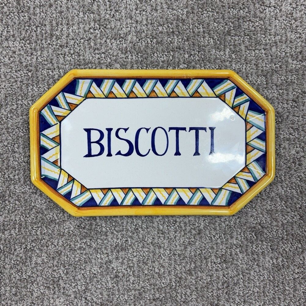 Gumps Biscotti Serving Tray Small Ceramic Italian Multicolor Geometric